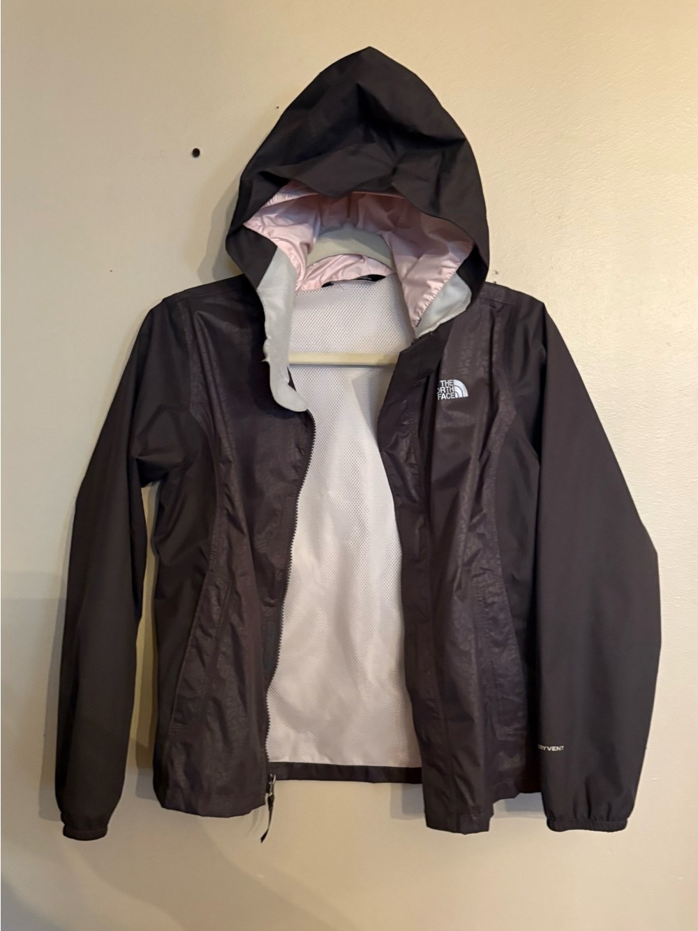 The North Face Girls Gray Hooded Rain Jacket